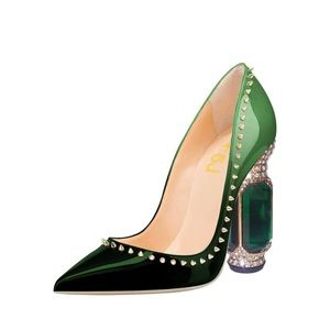 FSJ Women Bridal Pointed Toe Chunky Block High Heel Crystal Pumps size 8